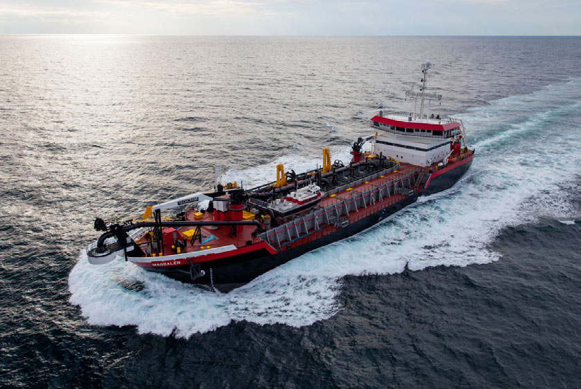 Weeks’ new 350’ hopper dredge, the Magdalen, on her way to work.