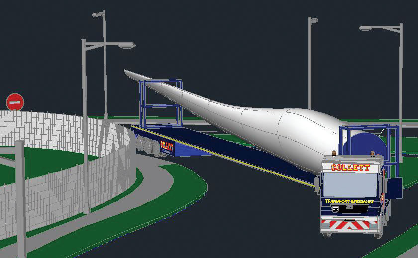 Collett creates a detailed model, one that includes axle spacing, center of gravity, and ground pressures of each part of the load. It then brings the proposal to the permitting authorities that superimpose the model over their roads and structures.