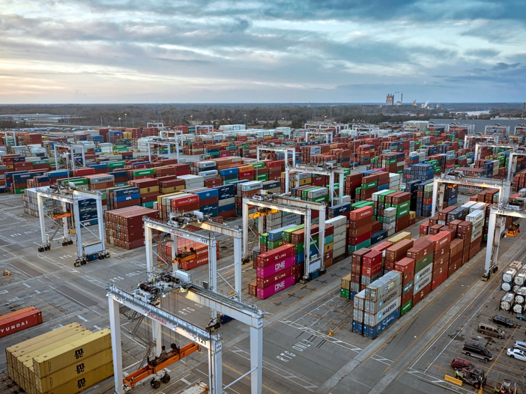 Rubber-tired gantries play a key role in efficient movement of containers at today’s Garden City Terminal in Savannah.