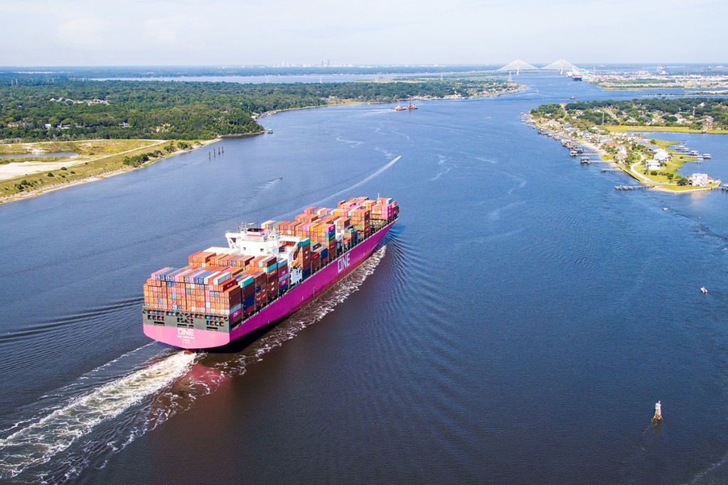 ONE containership traversing JAXPORT