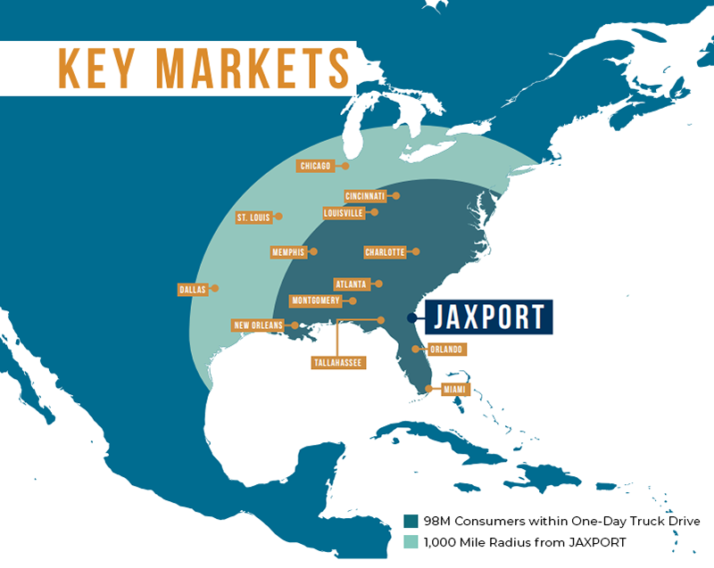 JAXPORT inland markets map