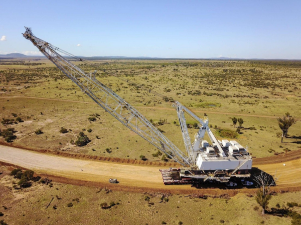 he Dragline on its way in coal mining Isaac Region, Queensland, Australia.